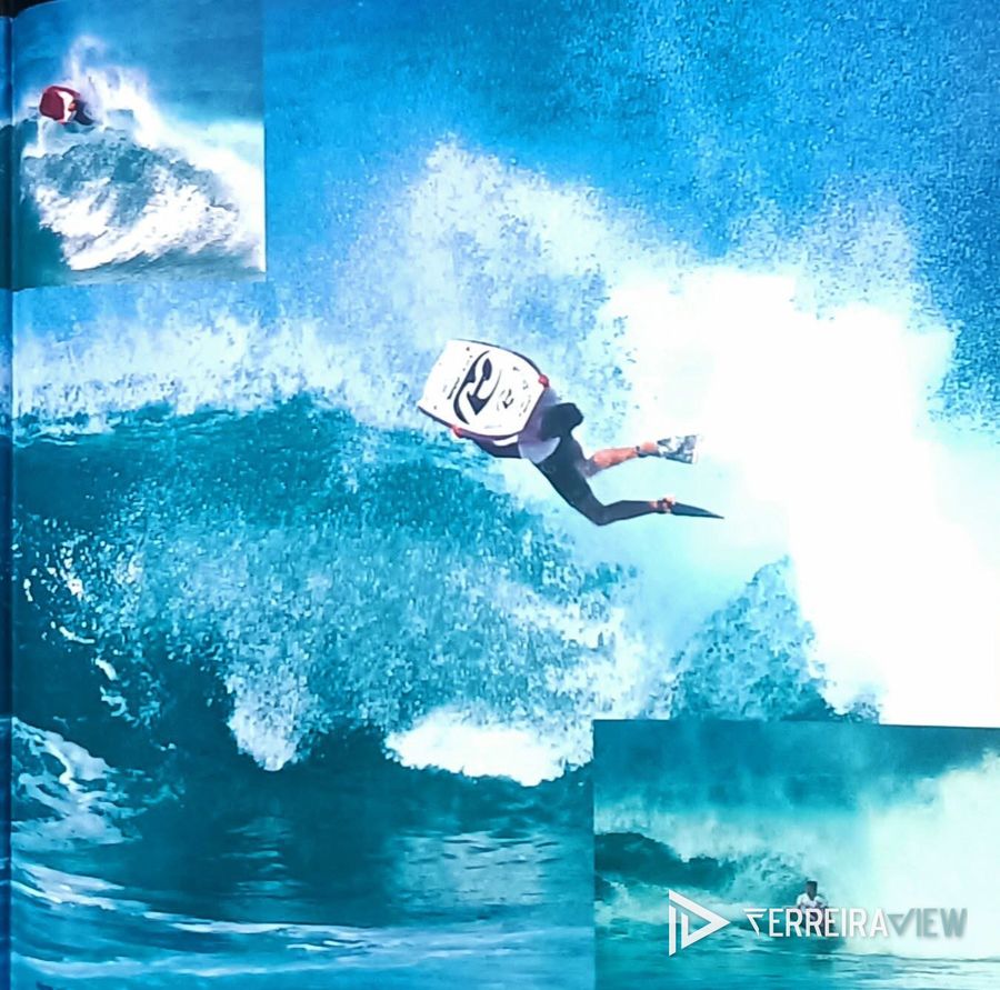 Página de revista de bodyboard com Rui Ferreira em ação